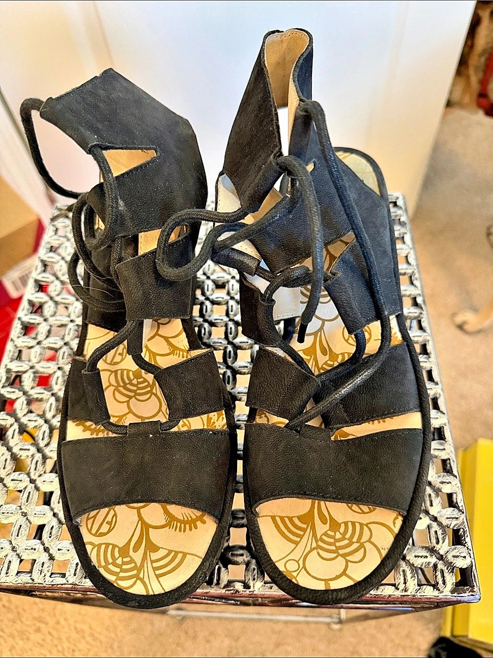 Fly London Black Strappy Wedge Sandals sz 38